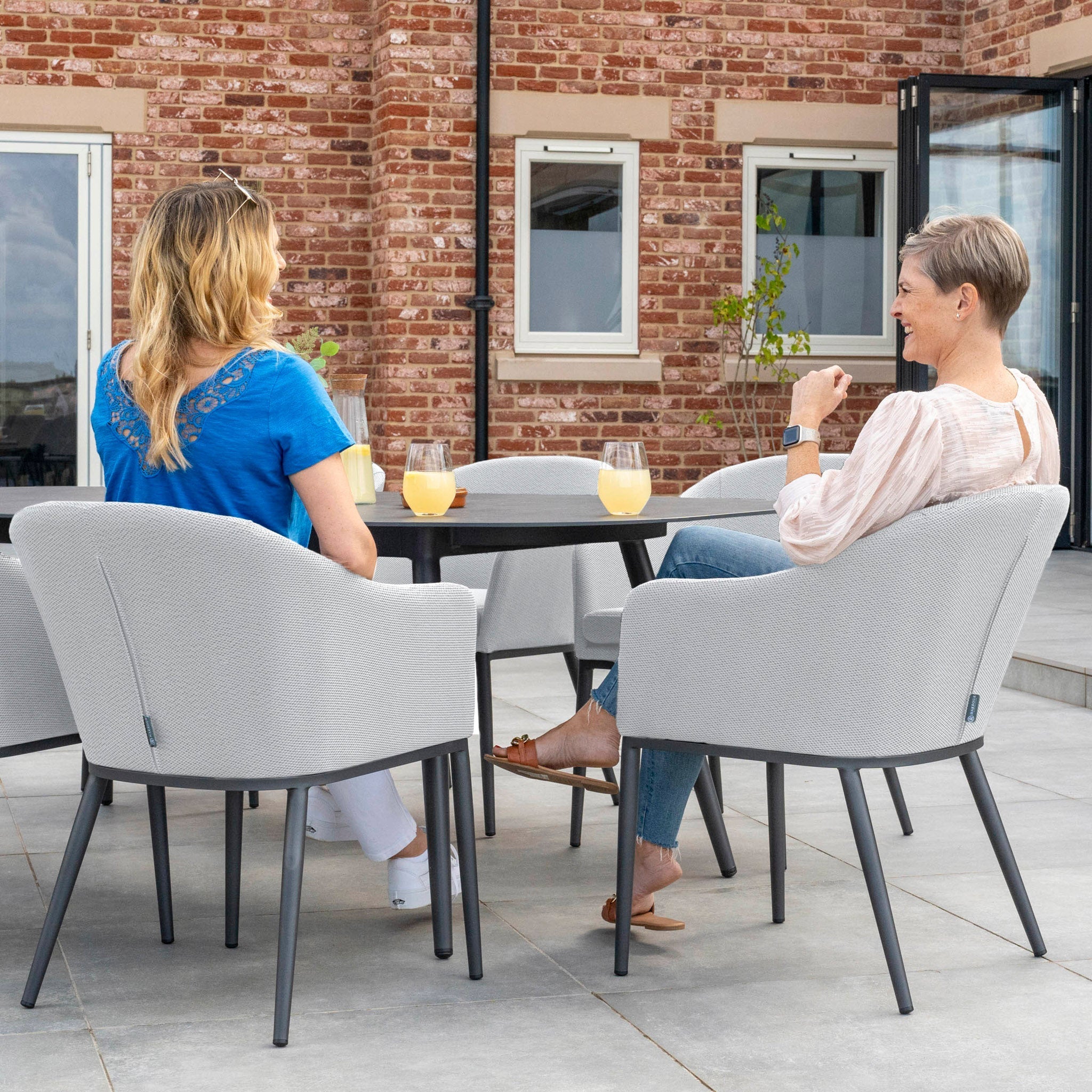 Luna 6 Seat Outdoor Fabric Oval Ceramic Dining Set in Oyster Grey