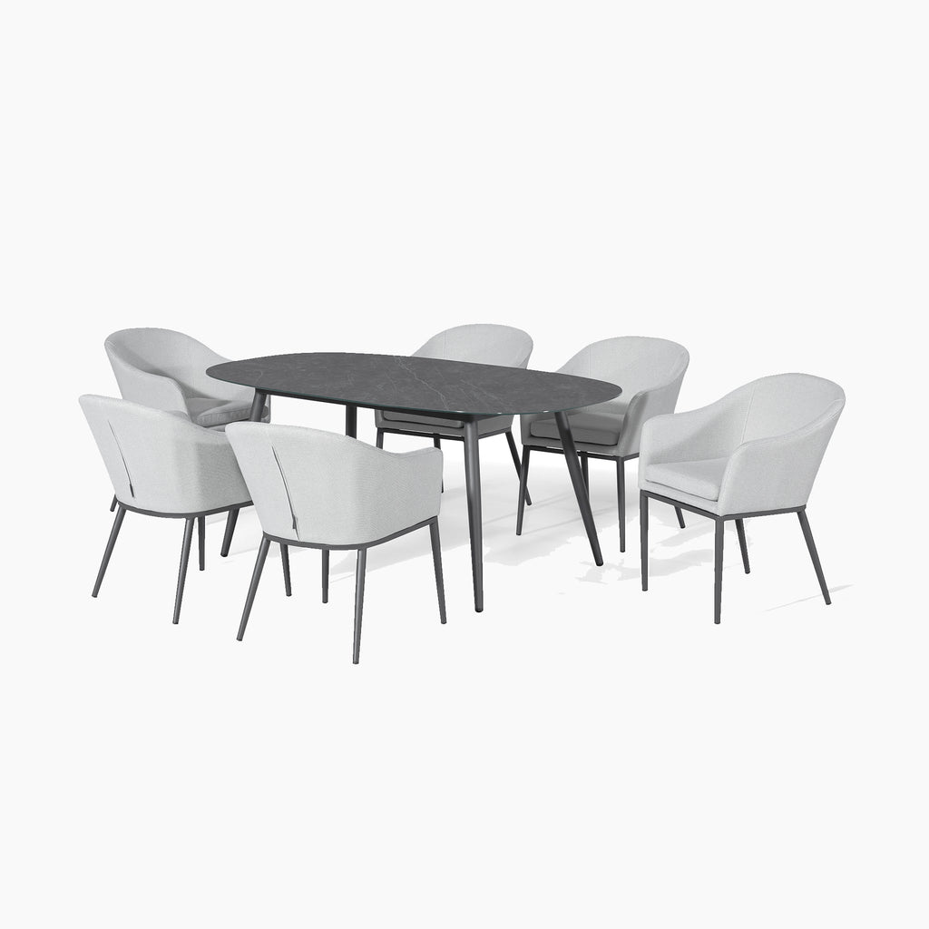 Luna 6 Seat Outdoor Fabric Oval Ceramic Dining Set in Oyster Grey