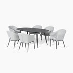 Luna 6 Seat Outdoor Fabric Oval Ceramic Dining Set in Oyster Grey