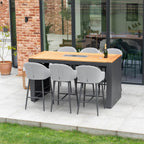 Luna 6 Seat Outdoor Fabric Teak Firepit Bar Set in Oyster Grey