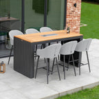 Luna 6 Seat Outdoor Fabric Teak Firepit Bar Set in Oyster Grey
