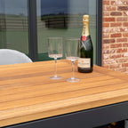 Luna 6 Seat Outdoor Fabric Teak Firepit Bar Set in Oyster Grey