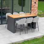 Luna 6 Seat Outdoor Fabric Teak Firepit Bar Set in Oyster Grey