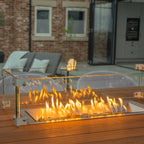 Luna 6 Seat Outdoor Fabric Teak Firepit Bar Set in Oyster Grey