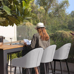 Luna 6 Seat Outdoor Fabric Teak Firepit Bar Set in Oyster Grey