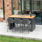 Luna 6 Seat Outdoor Fabric Teak Firepit Bar Set in Grey