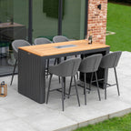 Luna 6 Seat Outdoor Fabric Teak Firepit Bar Set in Grey