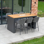 Luna 6 Seat Outdoor Fabric Teak Firepit Bar Set in Grey