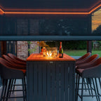 Luna 6 Seat Outdoor Fabric Teak Firepit Bar Set in Grey