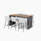 Luna 6 Seat Outdoor Fabric Teak Firepit Bar Set in Oyster Grey