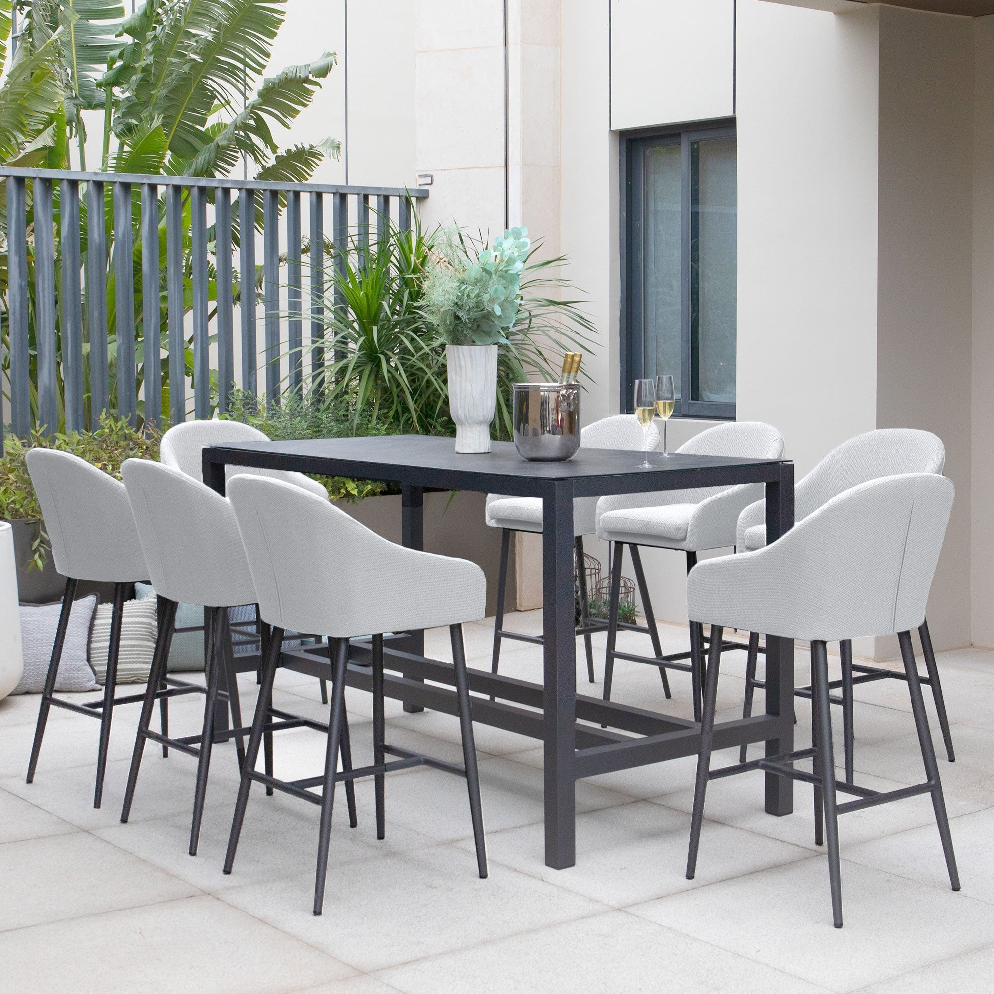 Luna 8 Seat Bar Set in Oyster Grey