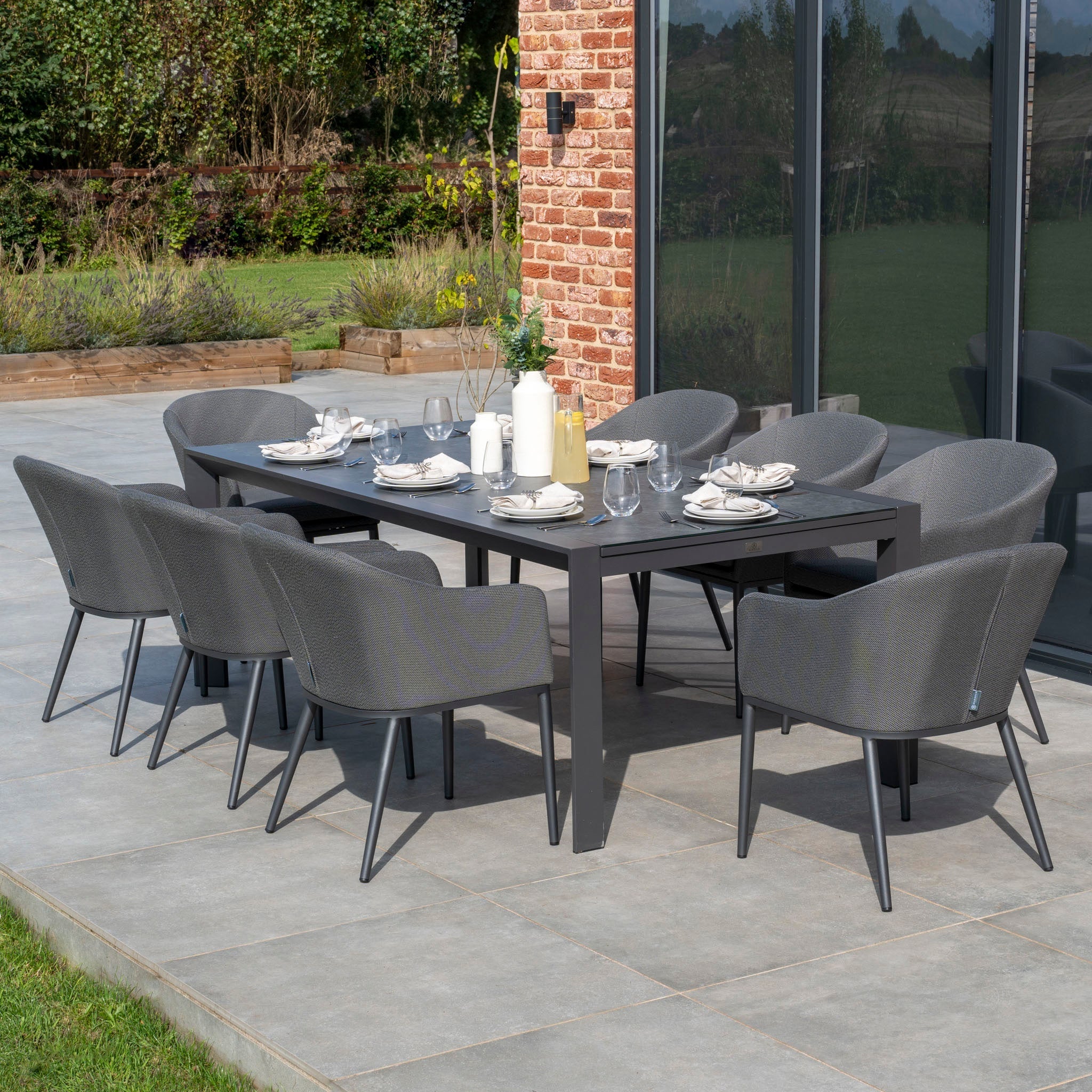 Luna 8 Seat Outdoor Fabric Extending Ceramic Dining Set in Grey