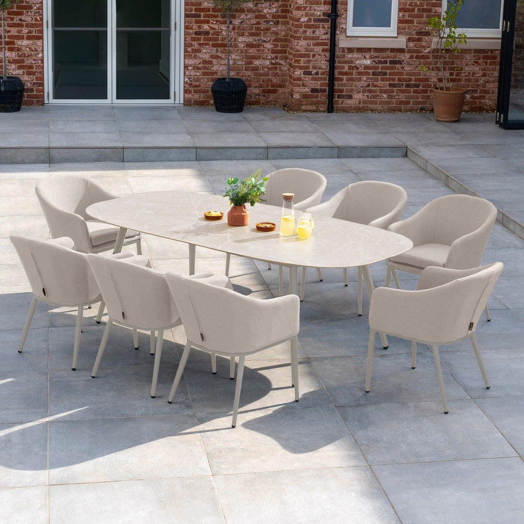 Luna 8 Seat Outdoor Fabric Oval Ceramic Dining Set in Fawn