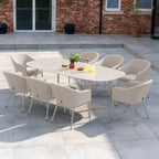Luna 8 Seat Outdoor Fabric Oval Ceramic Dining Set in Fawn