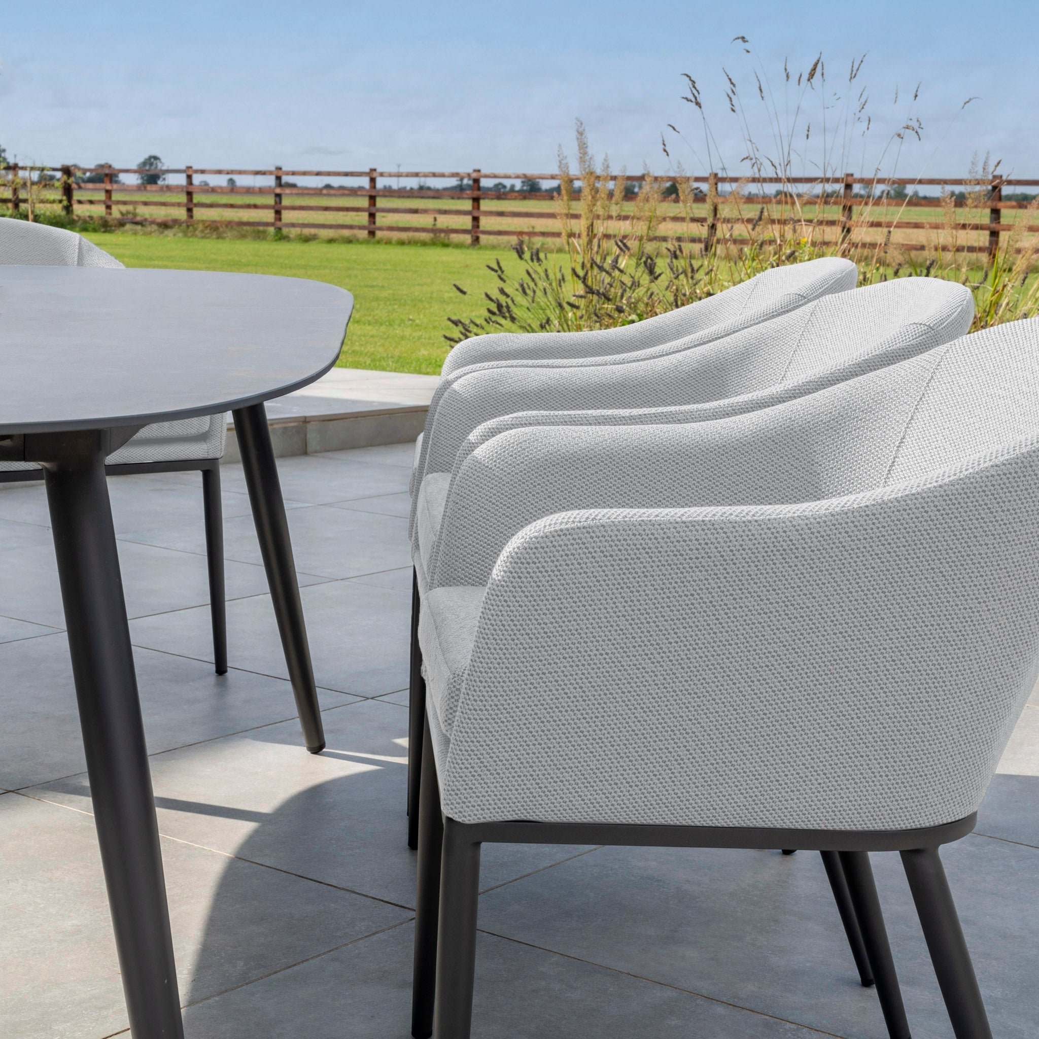 Luna 8 Seat Outdoor Fabric Oval Ceramic Dining Set in Oyster Grey