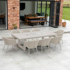 Luna 8 Seat Outdoor Fabric Rectangular Ceramic Firepit Dining Set in Fawn