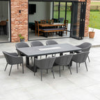 Luna 8 Seat Outdoor Fabric Rectangular Ceramic Firepit Dining Set in Grey