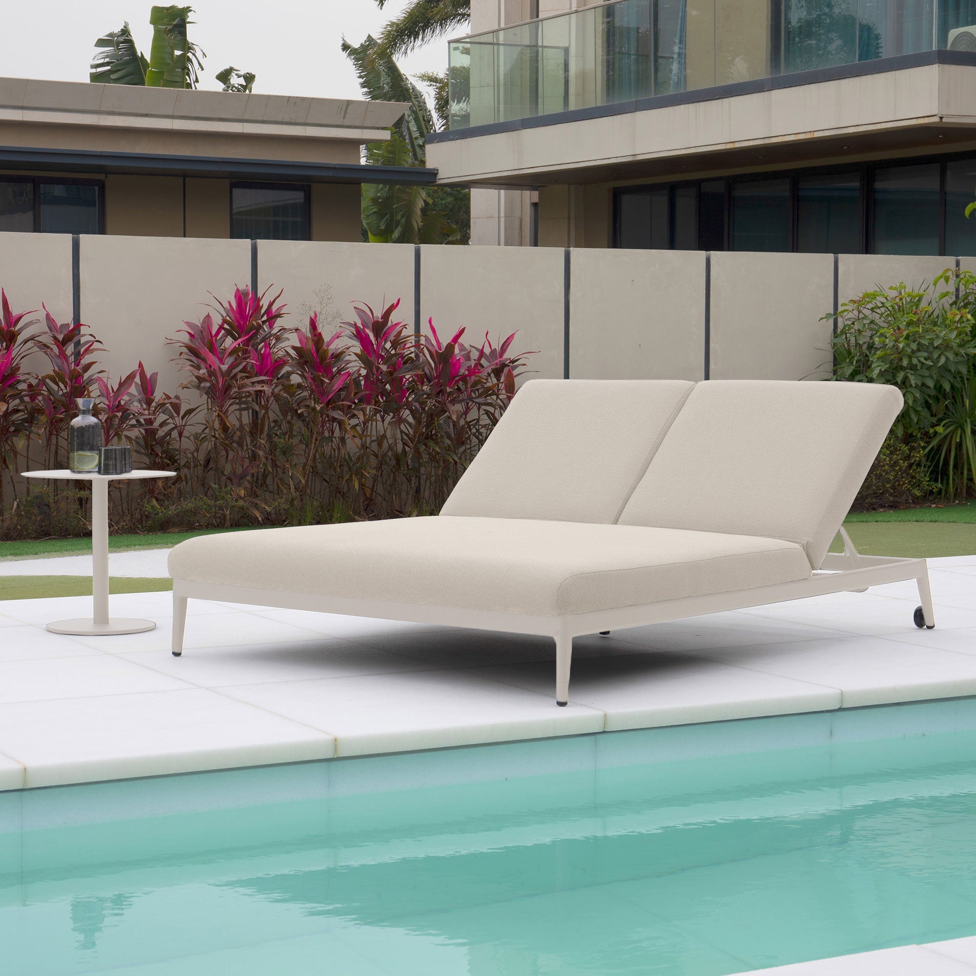 Luna Outdoor Fabric Double Sun Lounger in Fawn