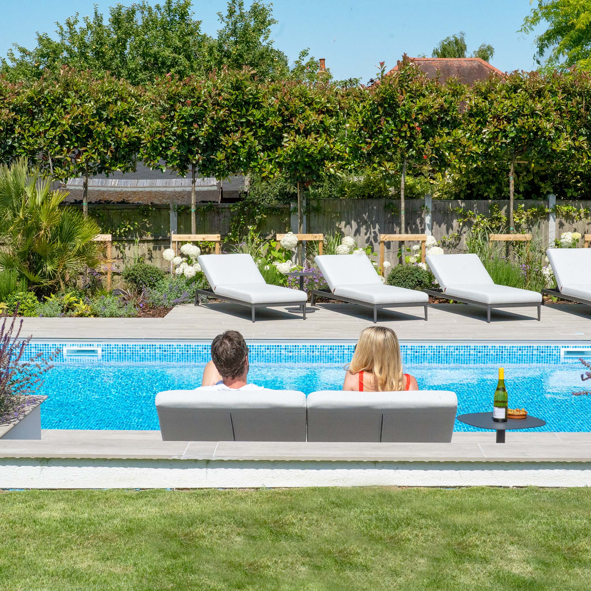 Luna Outdoor Fabric Double Sun Lounger in Oyster Grey