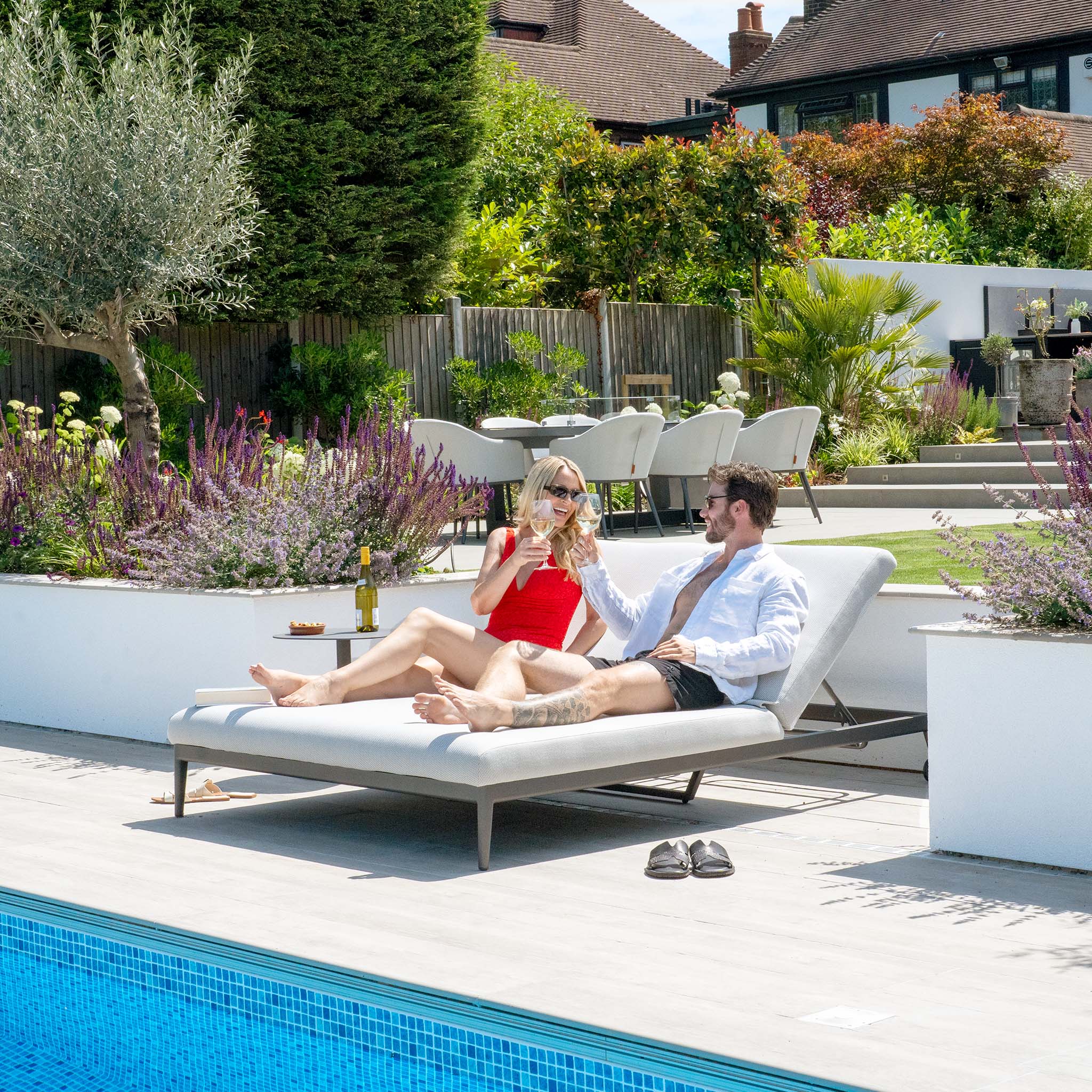 Luna Outdoor Fabric Double Sun Lounger in Oyster Grey