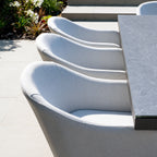 Luna 8 Seat Outdoor Fabric Rectangular Ceramic Firepit Dining Set in Oyster Grey
