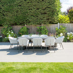 Luna 8 Seat Outdoor Fabric Rectangular Ceramic Firepit Dining Set in Oyster Grey