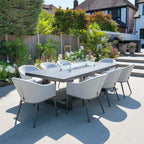 Luna 8 Seat Outdoor Fabric Rectangular Ceramic Firepit Dining Set in Oyster Grey