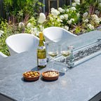 Luna 8 Seat Outdoor Fabric Rectangular Ceramic Firepit Dining Set in Oyster Grey