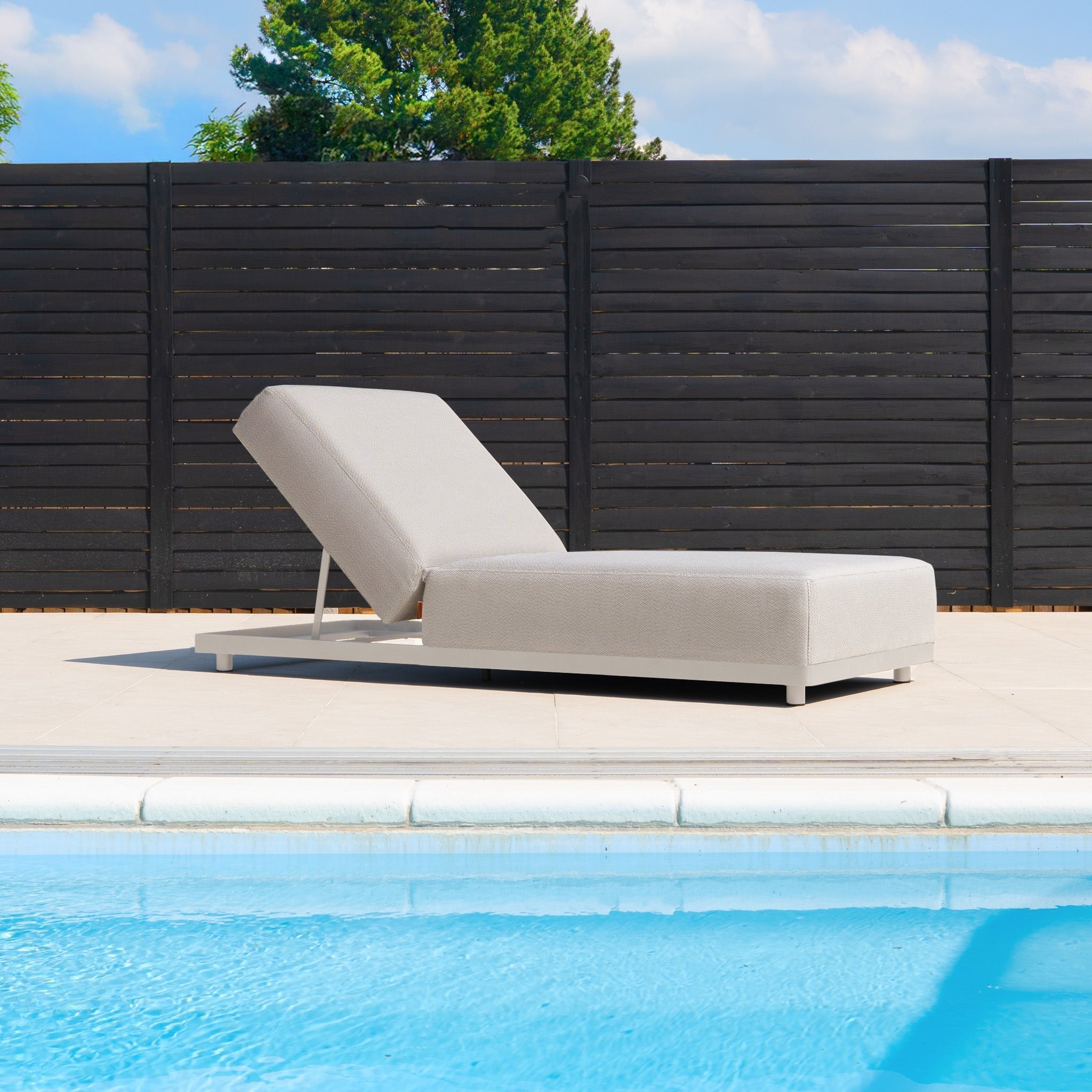 Luna Outdoor Fabric Deluxe Sun Lounger with Bolster Cushion in Fawn