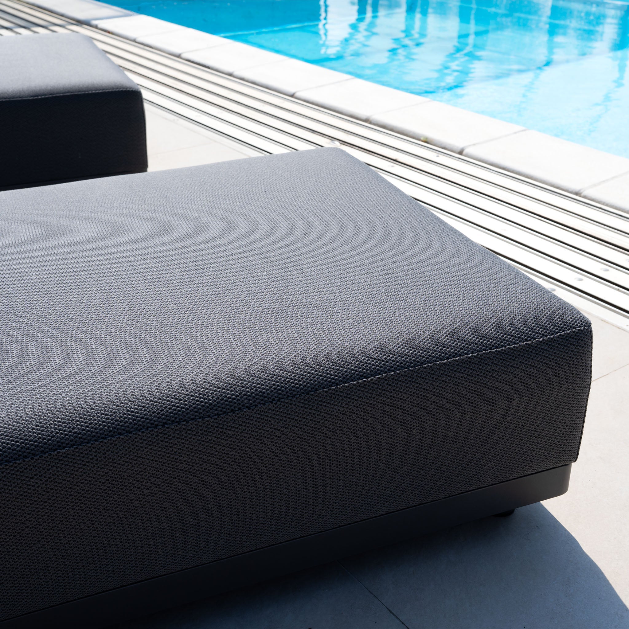 Luna Outdoor Fabric Deluxe Sun Lounger with Bolster Cushion in Grey
