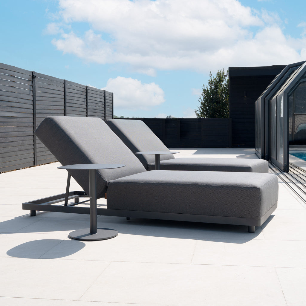 Luna Outdoor Fabric Deluxe Sun Lounger with Bolster Cushion in Grey