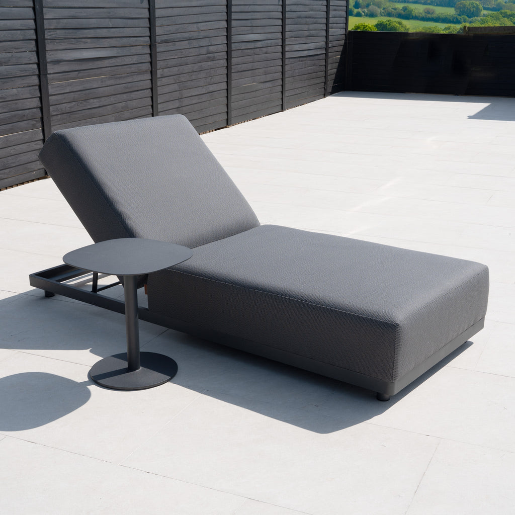 Luna Outdoor Fabric Deluxe Sun Lounger with Bolster Cushion in Grey
