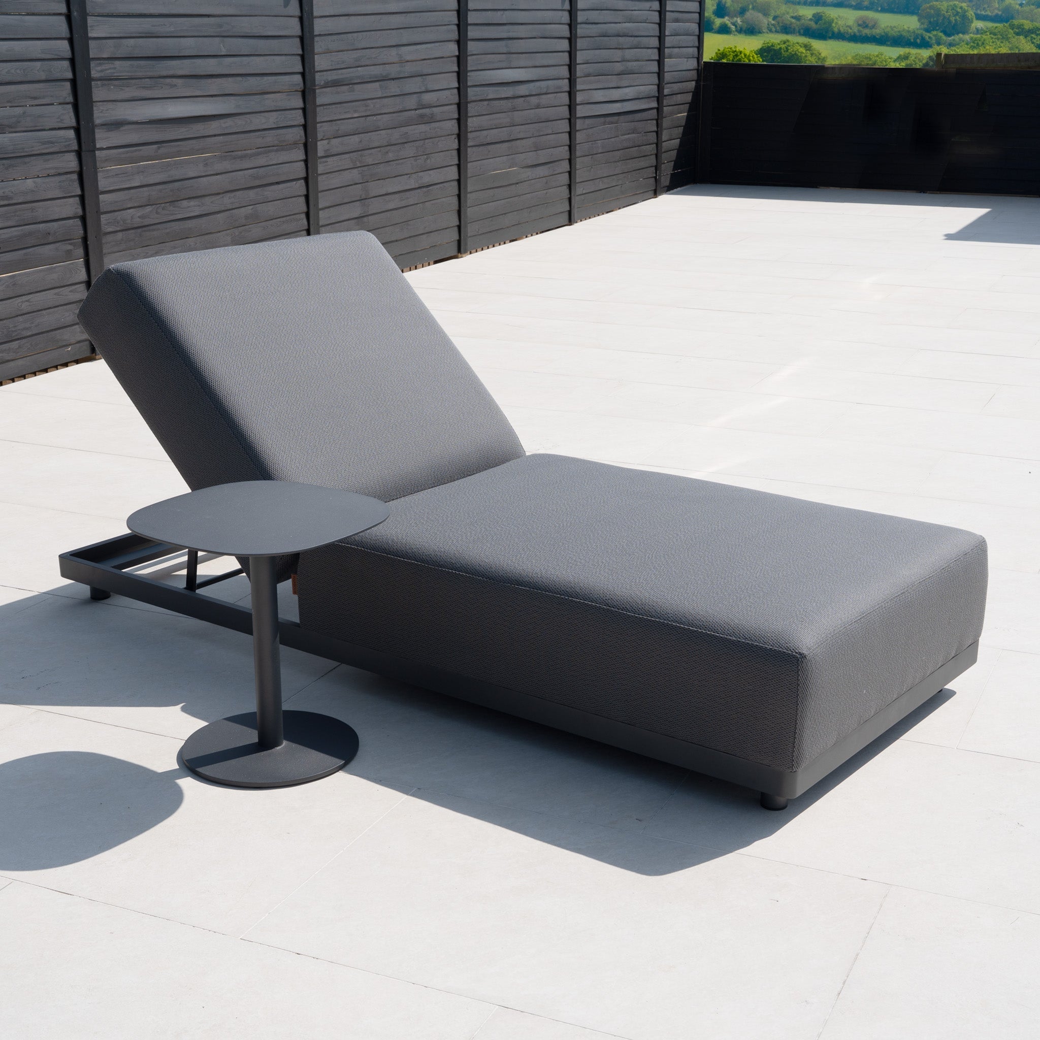 Luna Outdoor Fabric Deluxe Sun Lounger with Bolster Cushion in Grey