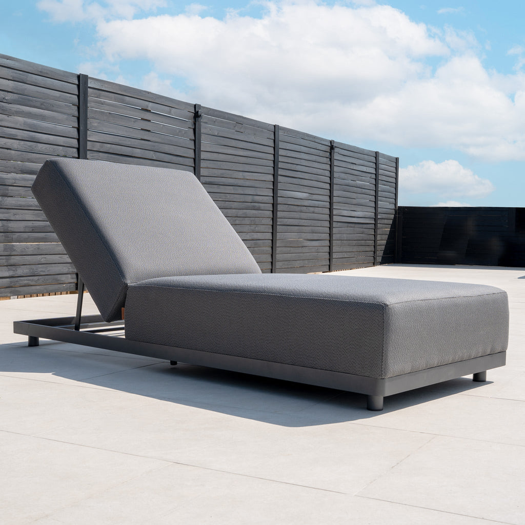 Luna Outdoor Fabric Deluxe Sun Lounger with Bolster Cushion in Grey