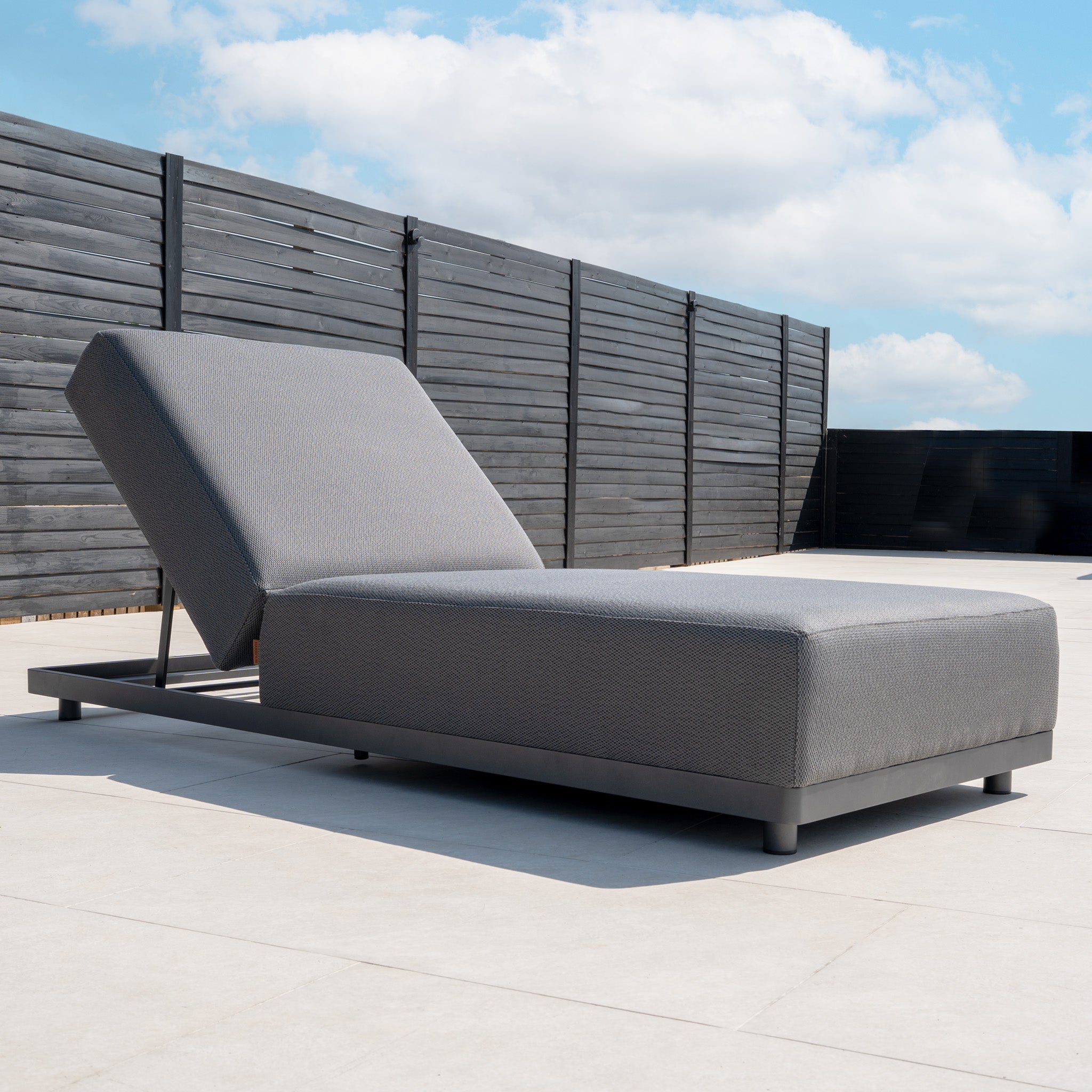 Luna Outdoor Fabric Deluxe Sun Lounger with Bolster Cushion in Grey