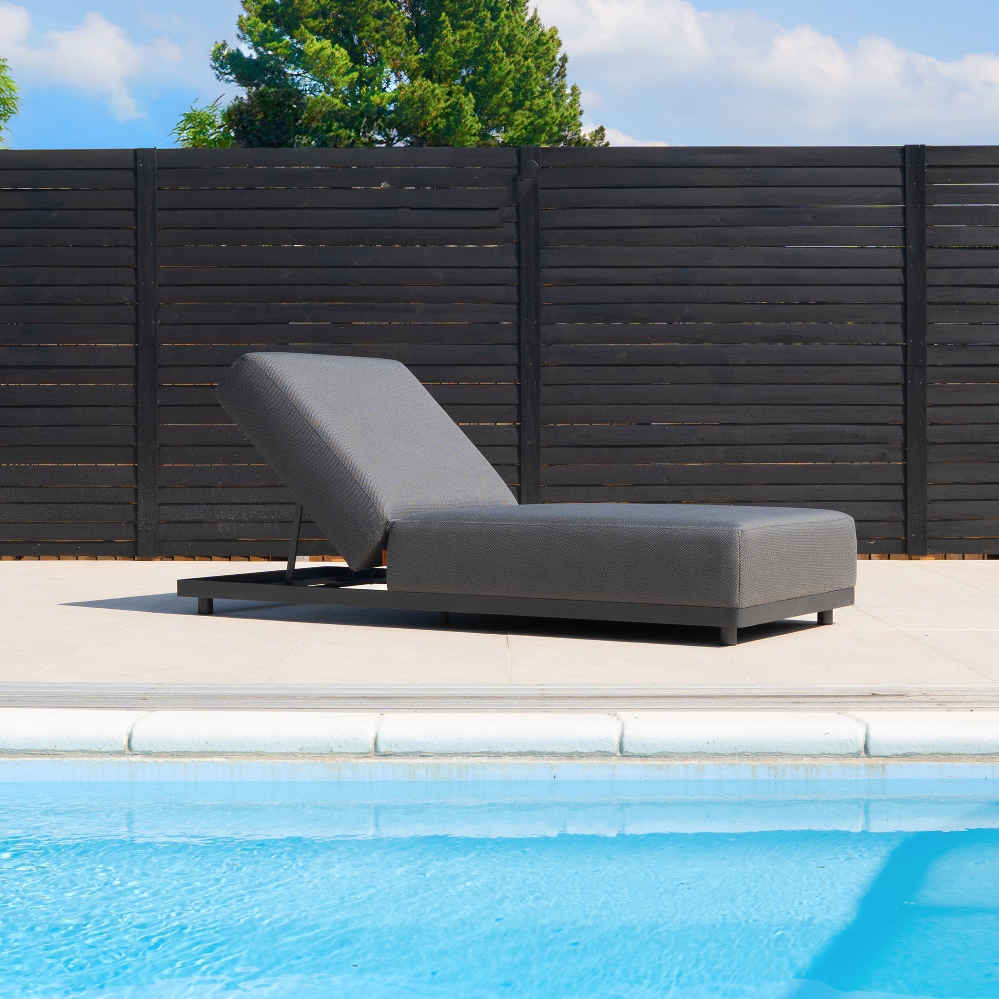 Luna Outdoor Fabric Deluxe Sun Lounger with Bolster Cushion in Grey