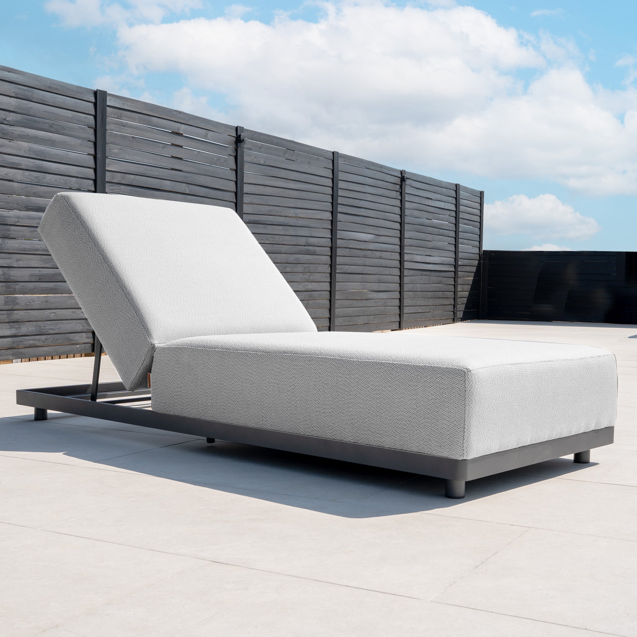 Luna Outdoor Fabric Deluxe Sun Lounger with Bolster Cushion in Oyster Grey