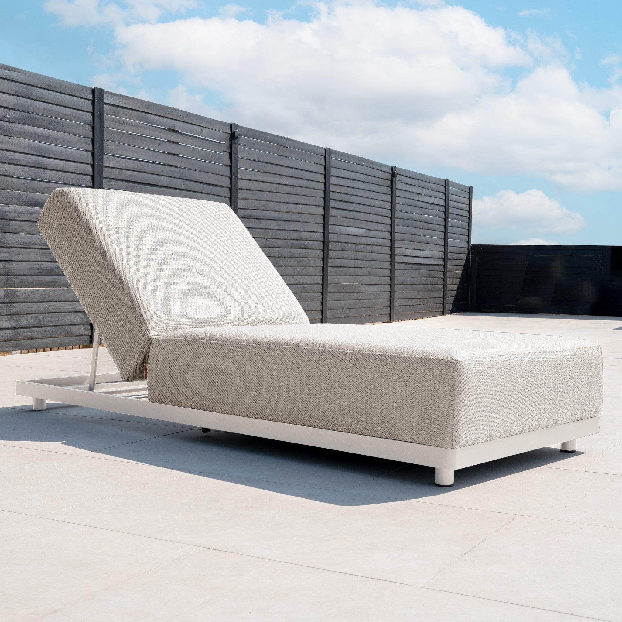Luna Outdoor Fabric Deluxe Sun Lounger with Bolster Cushion in Fawn