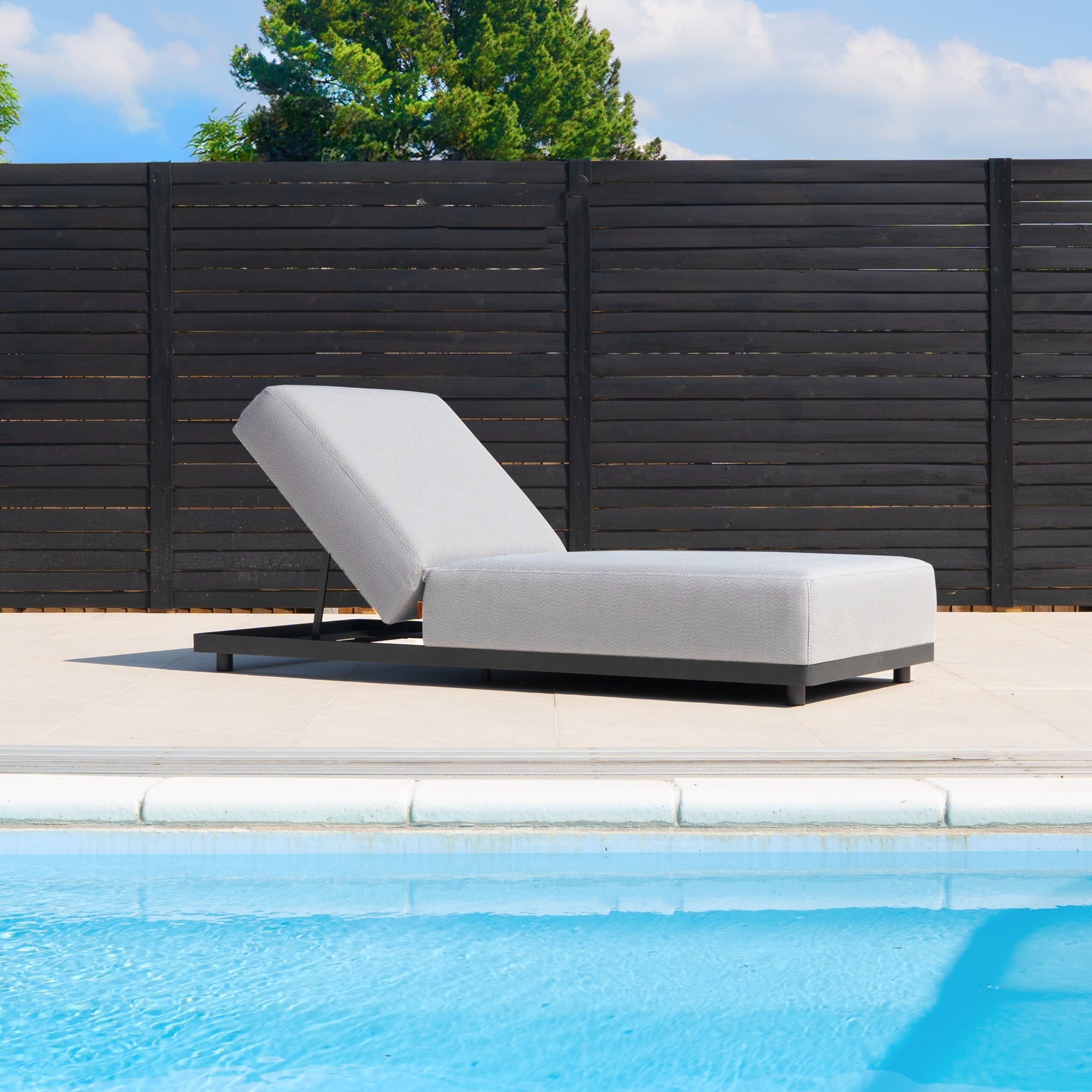 Luna Outdoor Fabric Deluxe Sun Lounger with Bolster Cushion in Oyster Grey