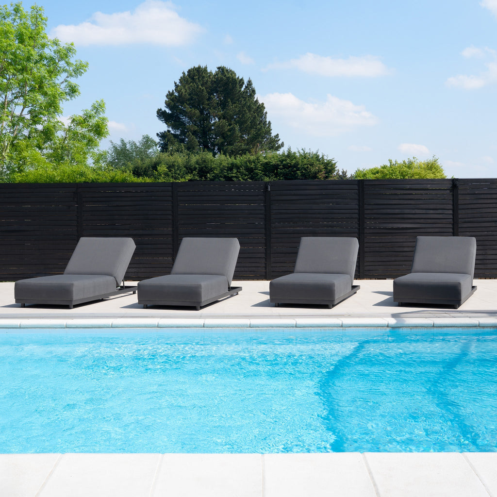 Luna Outdoor Fabric Deluxe Sun Lounger with Bolster Cushion in Grey