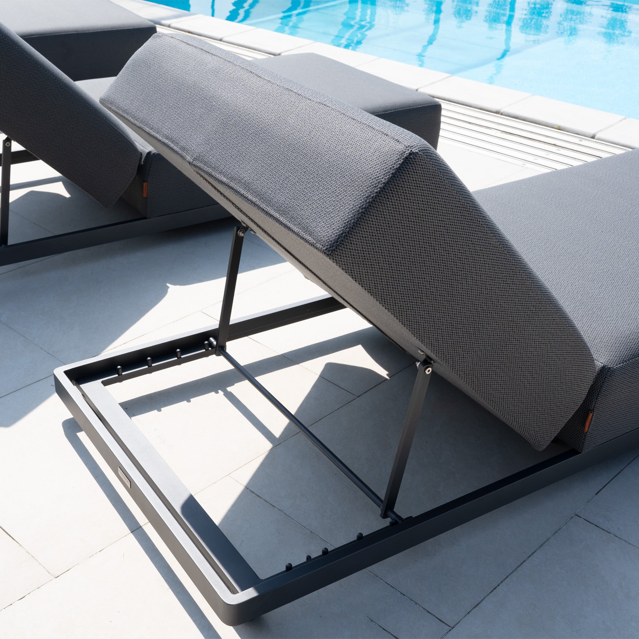 Luna Outdoor Fabric Deluxe Sun Lounger with Bolster Cushion in Grey