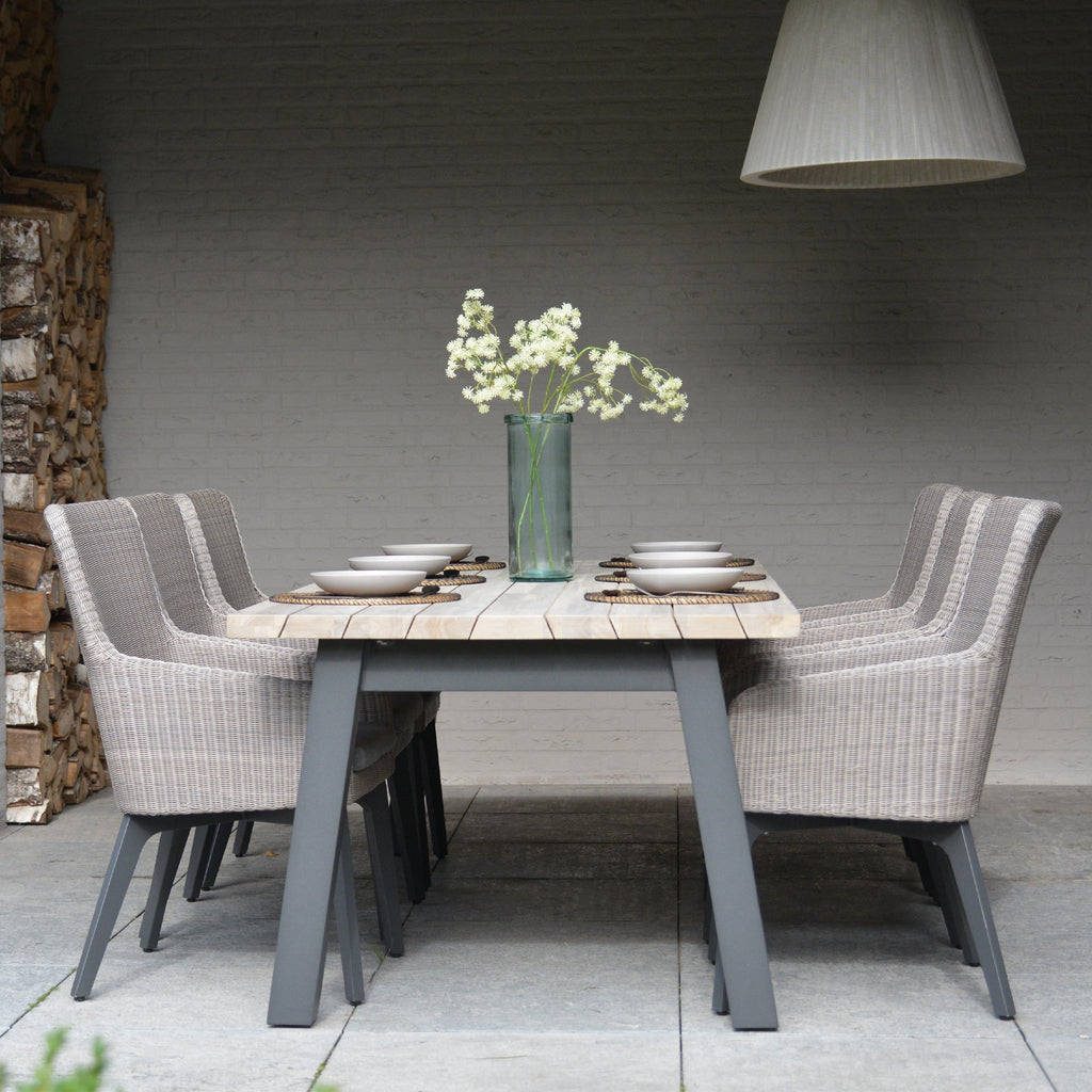 Luxor 6 Seat Rectangular Dining Set with Teak Table in Ash Grey