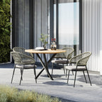 Kalama 4 Seat Round Dining Set with Teak Table in Olive Green