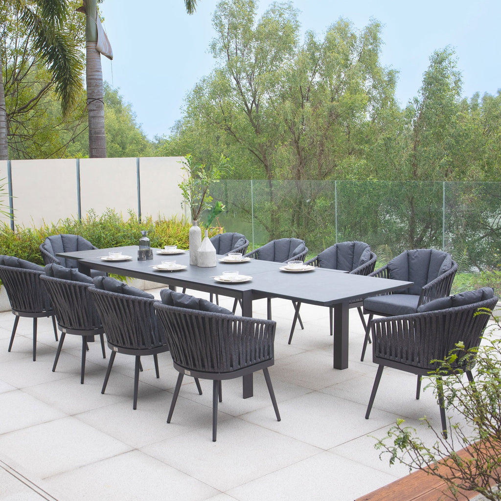 Monterrey 10 Seat Rope Extending Dining Set in Grey