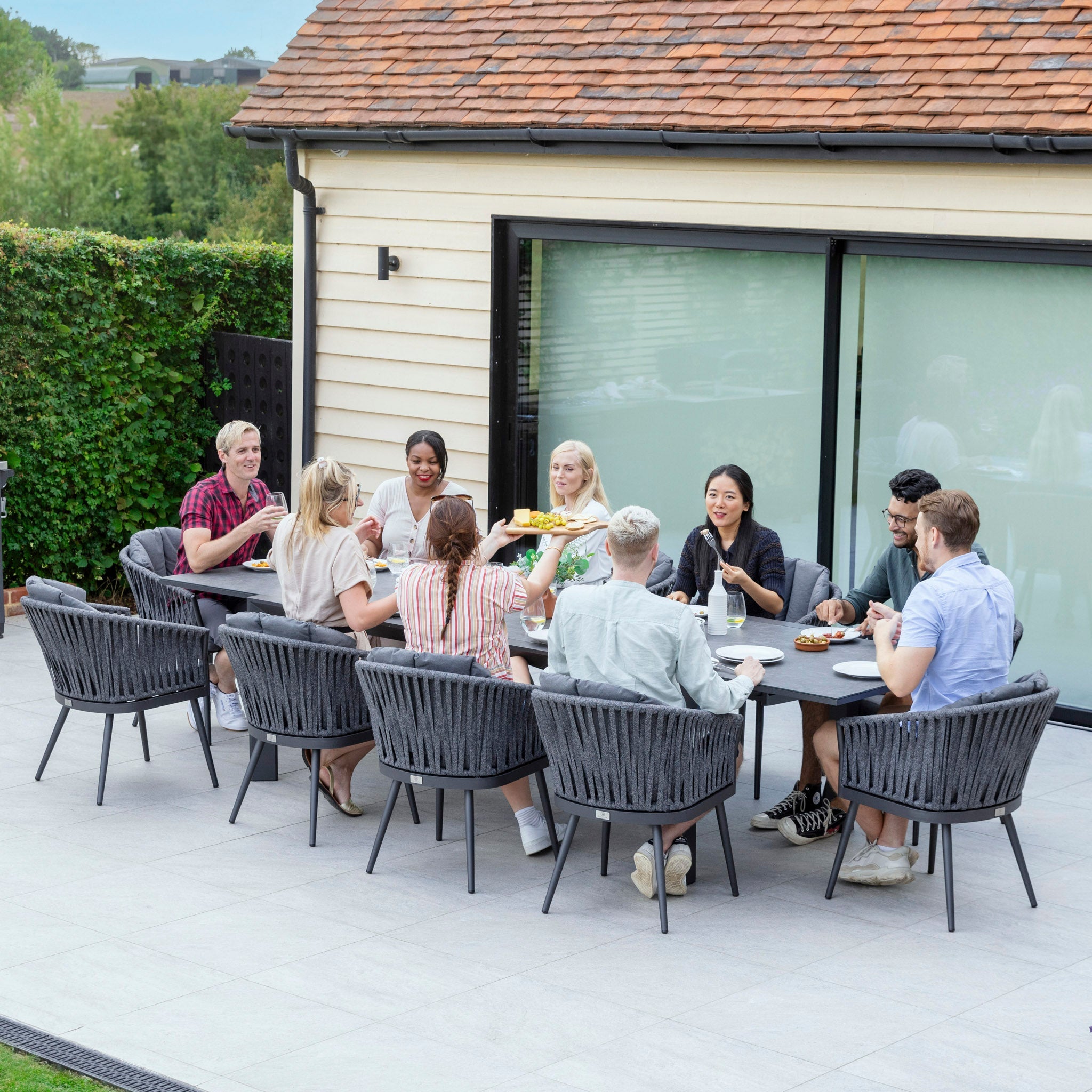 Monterrey 10 Seat Rope Extending Dining Set in Grey