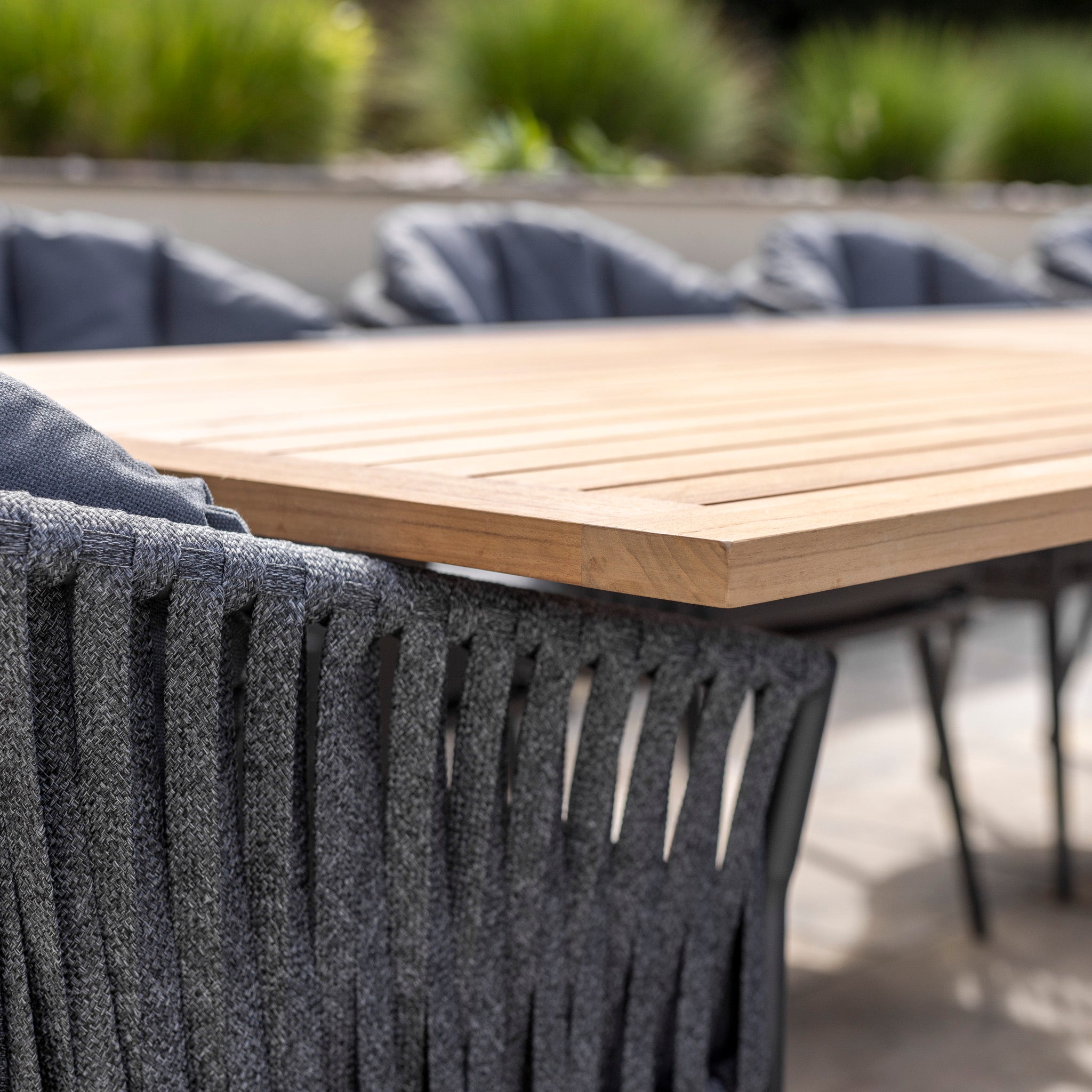 Monterrey 8 Seat Rope Extending Teak Dining Set in Grey