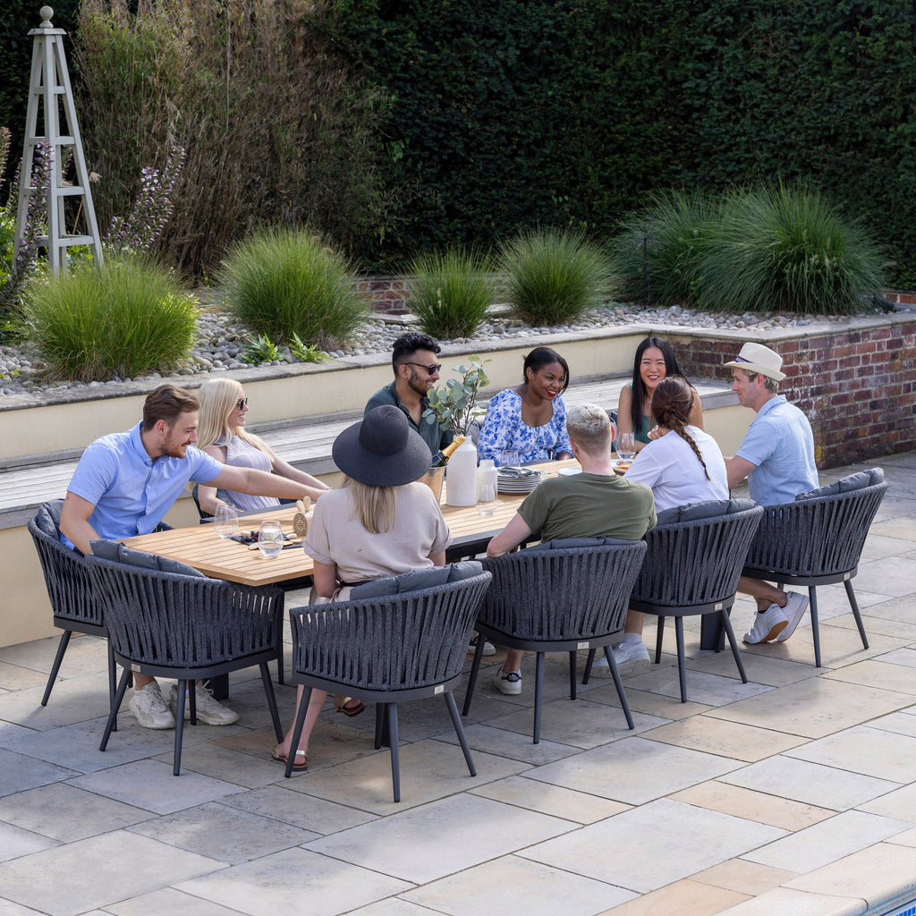 Monterrey 8 Seat Rope Extending Teak Dining Set in Grey