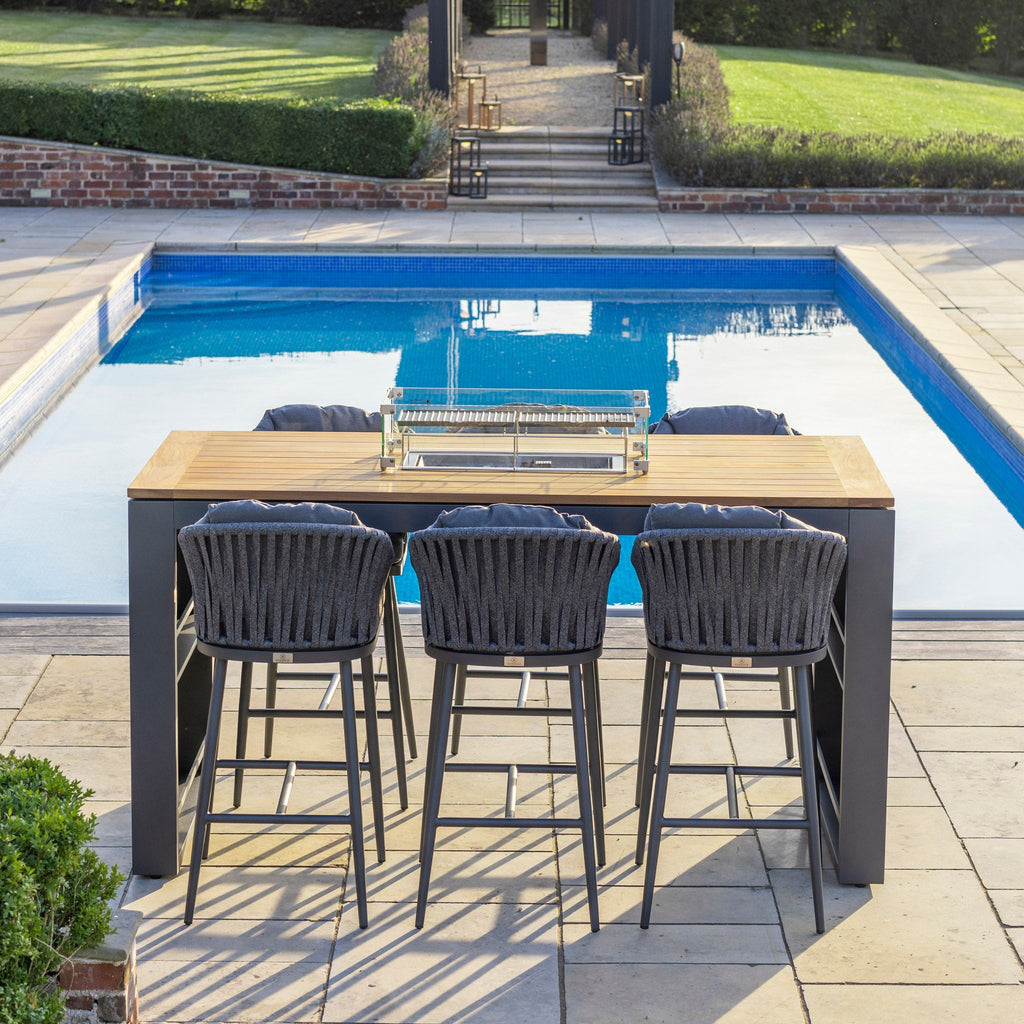 Monterrey 6 Seat Rope Teak Firepit Bar Set in Grey