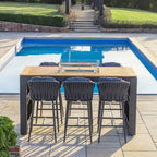 Monterrey 6 Seat Rope Teak Firepit Bar Set in Grey