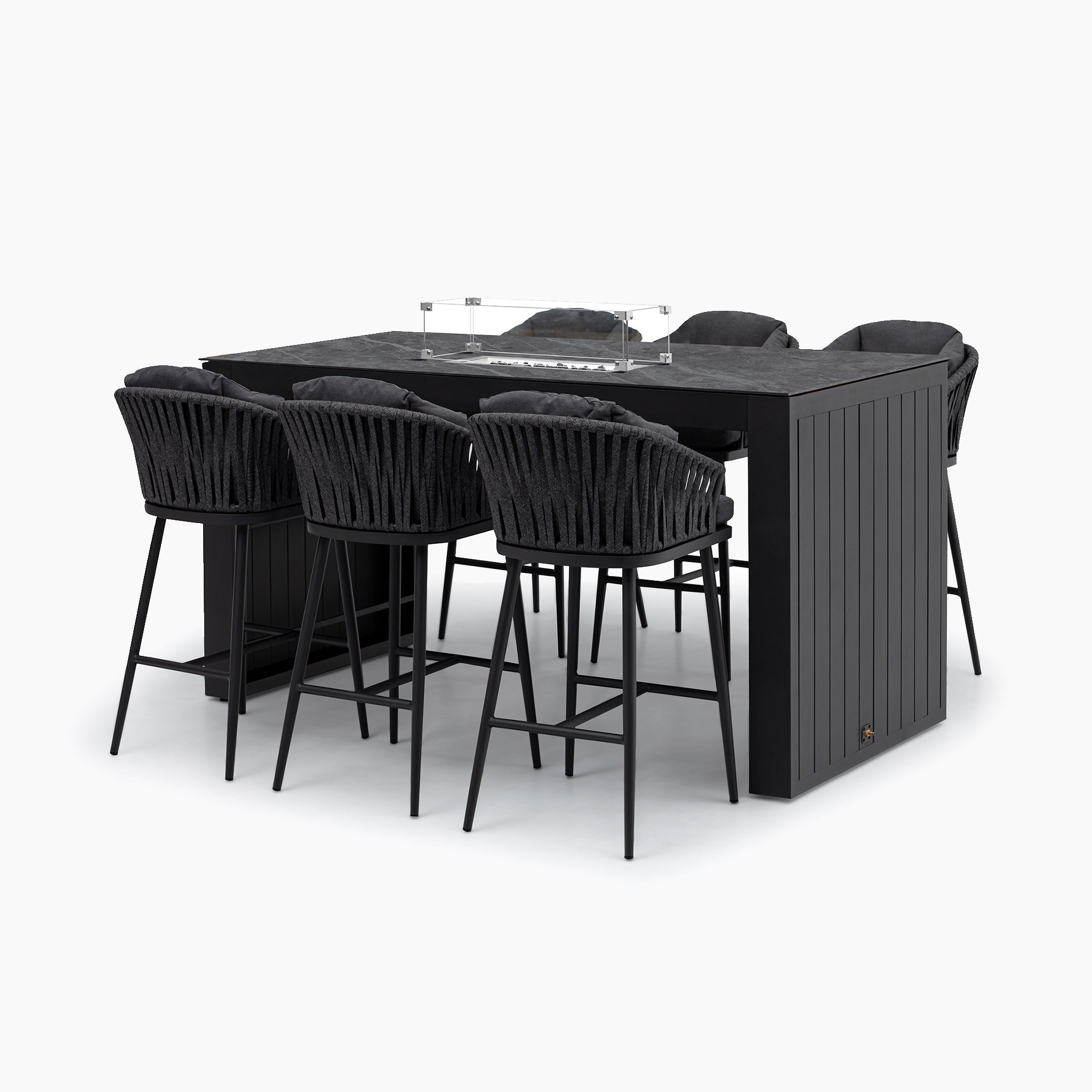 Monterrey 6 Seat Rope Ceramic Firepit Bar Set in Grey